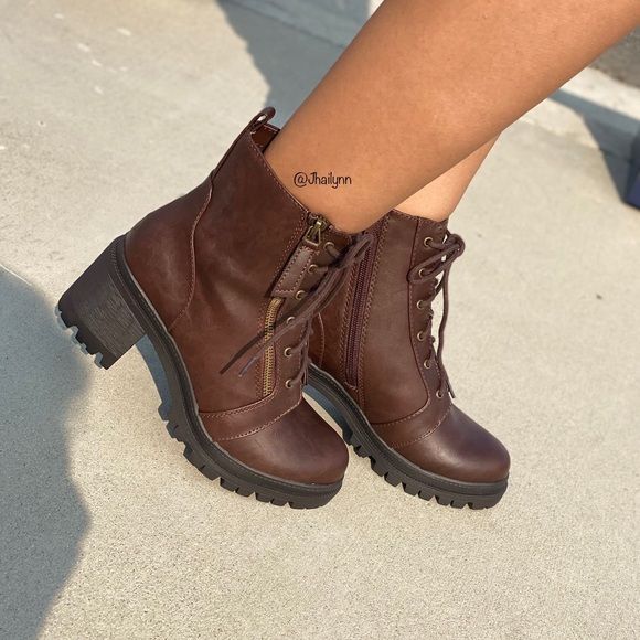 Brown chunky heel combat boots - Picture 7 of 7